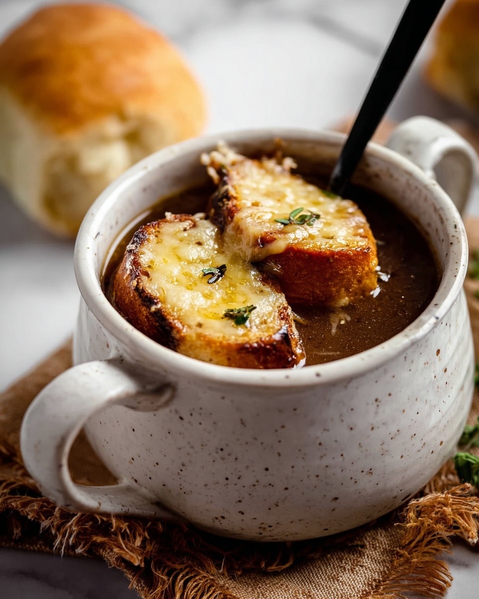 Classic French Onion Soup with Gruyere Crostini - Cozy & Delicious