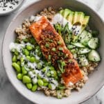 Salmon Bowl with Honey Soy Marinade, Avocado, and Edamame Recipe