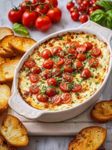 Caprese Dip with Roasted Cherry Tomatoes and Melty Cheese Recipe