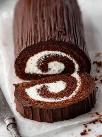 Chocolate Swiss Roll Cake with Whipped Cream and Chocolate Ganache Recipe
