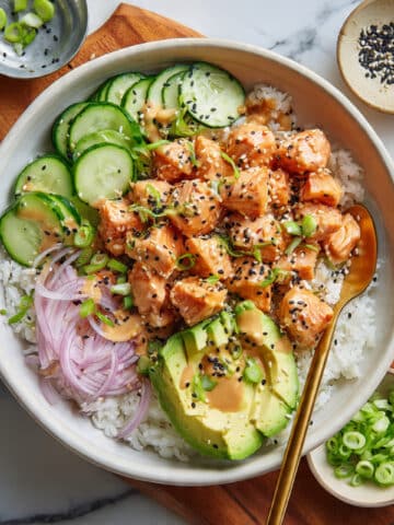 Miso Glazed Salmon Bowls with Cashew Drizzle and Fresh Veggies Recipe