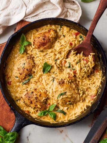 30 Minute One-Pan Chicken Orzo with Tomatoes Recipe
