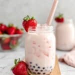 Strawberry Milk Tea with Boba and Fresh Strawberries Recipe