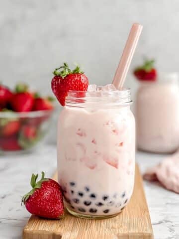 Strawberry Milk Tea with Boba and Fresh Strawberries Recipe