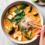 Thai Red Curry Soup with Tofu, Vegetables, and Rice Vermicelli Recipe
