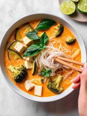Thai Red Curry Soup with Tofu, Vegetables, and Rice Vermicelli Recipe