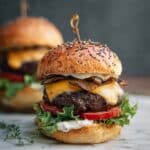 Apple Burgers with Cheddar, Caramelized Onions, and Fresh Gala Apple Slices Recipe