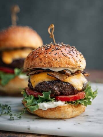 Apple Burgers with Cheddar, Caramelized Onions, and Fresh Gala Apple Slices Recipe