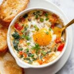 Baked Feta Eggs with Cherry Tomatoes and Spinach Recipe