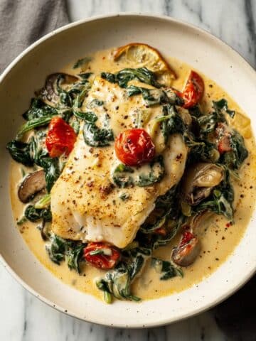 Fish Florentine with Creamy Spinach and Mushrooms Recipe