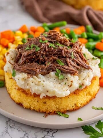 Crock Pot Beef Manhattan with Mashed Potatoes and Garlic Texas Toast Recipe