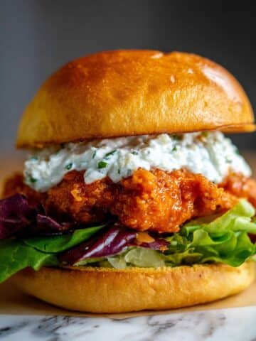 Extra Crispy Fried Buffalo Chicken Sandwich with Dilly Blue Cheese Sauce Recipe