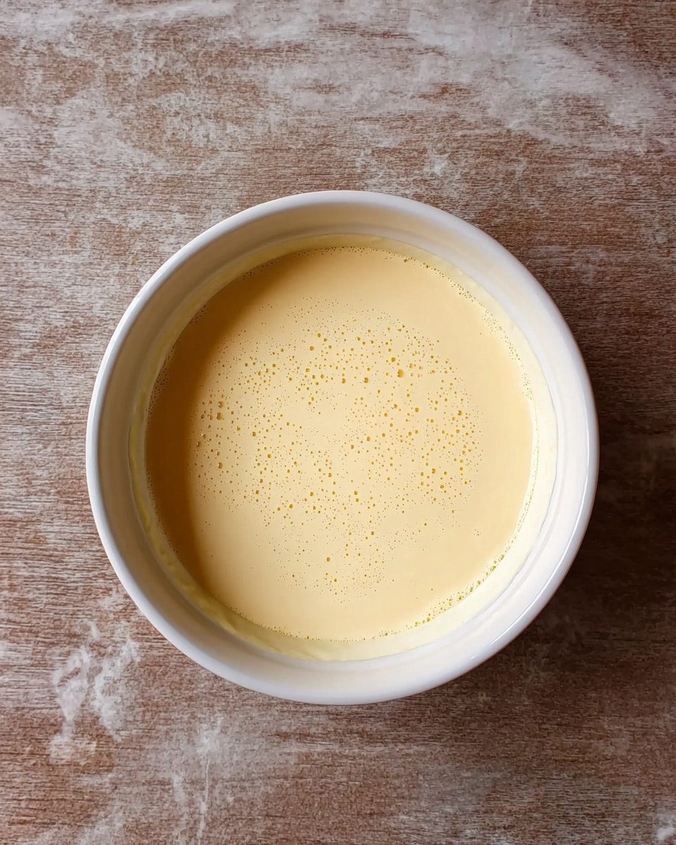 A white bowl filled with smooth, light yellow cream that has a few tiny bubbles on the surface. The bowl sits on a white marbled surface, showing the subtle creamy texture of the cream inside. The cream fills the bowl almost to the top, with even color and no visible toppings or layers. Photo taken with an iphone --ar 4:5 --v 7