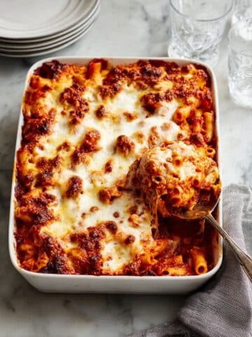 Baked Ziti with Spicy Italian Sausage, Basil, and Melty Mozzarella Recipe