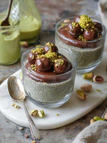 Dubai Chocolate Chia Pudding with Pistachio Kataifi Bites Recipe
