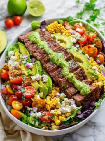 Grilled Flank Steak Salad with Corn and Avocado Chimichurri Recipe