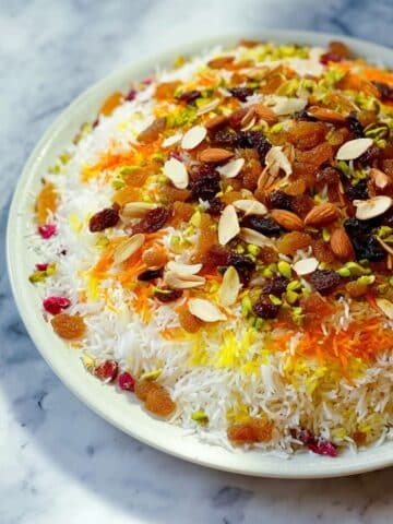 Persian Jeweled Rice (Morasa Polo) with Fragrant Chicken and Crispy Tahdig Recipe