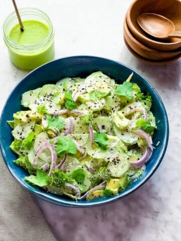 Creamy Cucumber and Avocado Salad with Cilantro-Lime Cashew Dressing Recipe