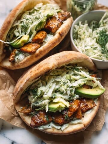 Sheet Pan Chicken Pitas with Herby Ranch Slaw Recipe