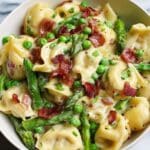 Creamy Spring Tortellini with Peas, Asparagus, and Bacon Recipe