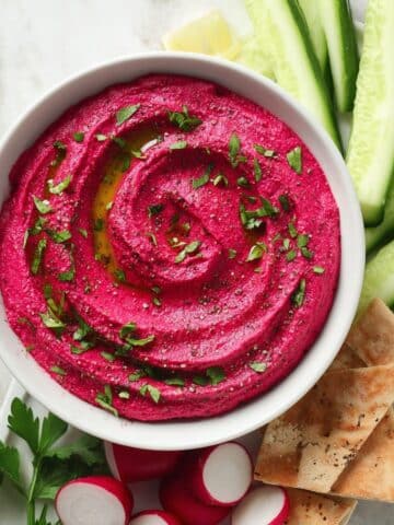 Easy Beetroot Hummus with Tahini (Dairy Free) Recipe