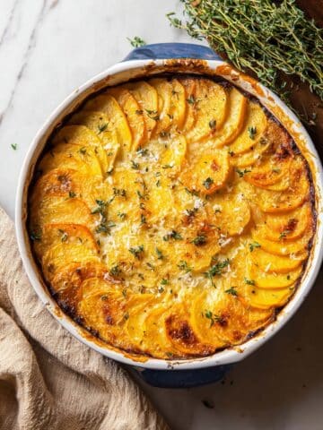 Sweet Potato and Yukon Gold Potato Gratin with Gruyère and Parmesan Recipe