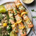 Grilled Salmon Kebabs with Curry Yogurt Sauce Recipe