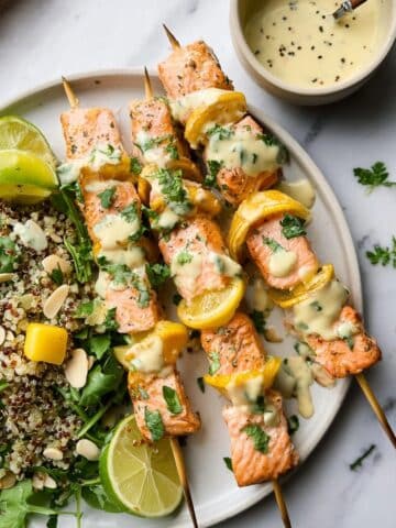 Grilled Salmon Kebabs with Curry Yogurt Sauce Recipe