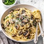 Miso Butter Pasta with Sautéed Shiitake Mushrooms and Vegan Parmesan Recipe