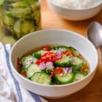 No-Cook Crisp Asian Quick Pickled Cucumbers with Ginger and Garlic Recipe