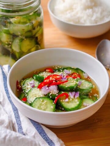 No-Cook Crisp Asian Quick Pickled Cucumbers with Ginger and Garlic Recipe