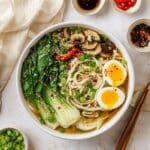 Bok Choy Soup with Shiitake Mushrooms, Noodles, and Soft-Boiled Eggs Recipe