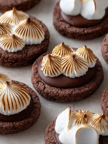 Gluten Free Hot Chocolate Cookies with Gooey Chocolate Filling and Toasted Swiss Meringue Recipe