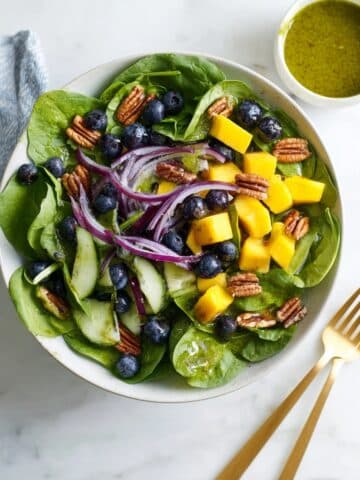 Blueberry and Mango Spinach Salad with Basil Vinaigrette Recipe