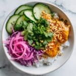 Chicken Curry Rice Bowl with Peanut Satay Sauce Recipe
