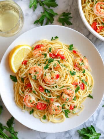 Shrimp Linguine with Burst Tomatoes and Parsley Recipe