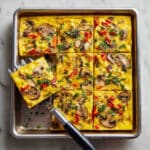 Sheet Pan Eggs with Mushrooms, Red Bell Peppers, and Cheddar Recipe