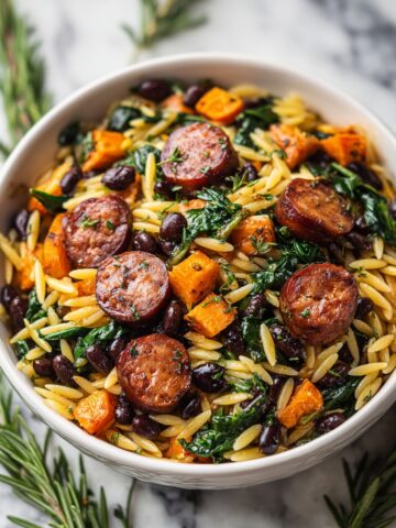 Butternut Squash and Black Bean Orzo with Sausage and Spinach Recipe
