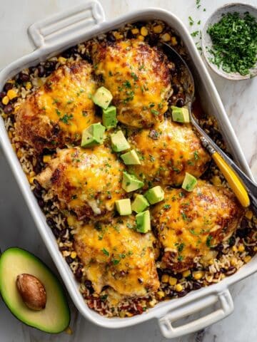 Chicken Salsa Casserole with Black Beans, Corn, and Cheddar Recipe