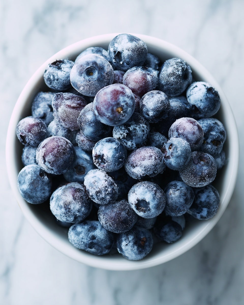 A white bowl filled with many fresh blueberries, each blueberry showing a slightly frosted blue-purple color with a smooth texture. The bowl is placed on a white marbled surface, with soft natural light highlighting the round shape and subtle sheen on the berries. Photo taken with an iphone --ar 4:5 --v 7