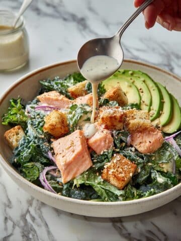 Salmon Kale Salad with Greek Yogurt Caesar Dressing Recipe