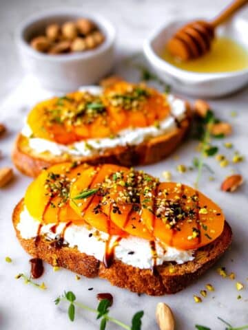 Persimmon Toast with Ricotta, Honey, and Pistachios Recipe