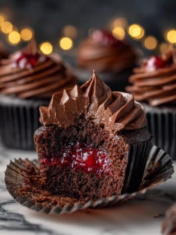 Black Velvet Cupcakes with Cherry Pie Filling and Chocolate Drip Frosting Recipe