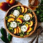 Peach and Burrata Salad with Candied Jalapenos and Honey Lime Vinaigrette Recipe
