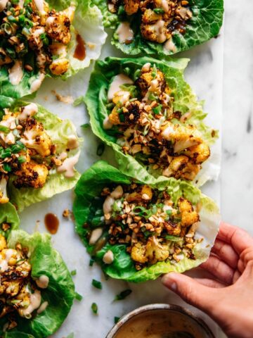 Roasted Cauliflower Lettuce Wraps with Korean BBQ-Inspired Sauce Recipe