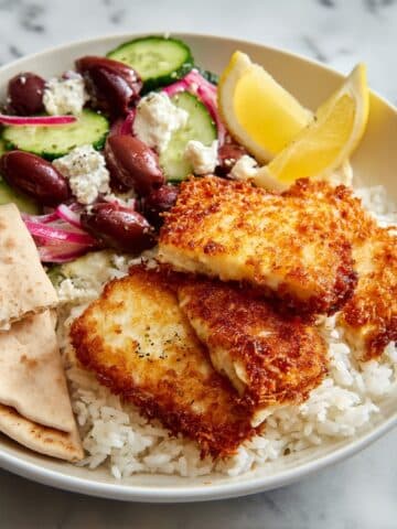 Greek Bowls with Golden Halloumi and Tzatziki Recipe