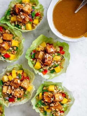 Thai Mango Cabbage Wraps with Crispy Tofu and Peanut Sauce Recipe