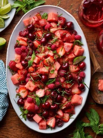 Watermelon Fruit Salad with Lime Mint Dressing Recipe