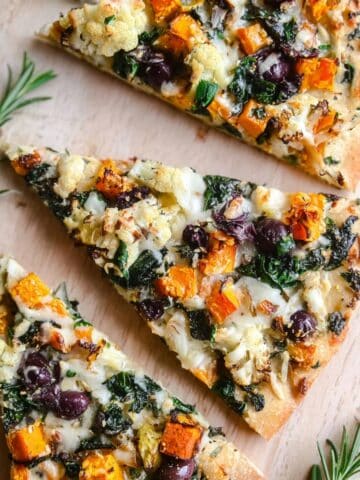 Roasted Vegetable and Kale Pizza with Asiago and Kalamata Olives Recipe