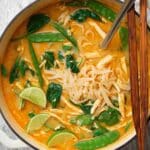 Coconut Curry Chicken Soup with Rice Noodles and Spinach Recipe